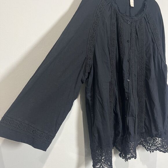 Logo Lavish Lori Goldstein Blouse Women’s XL Black Embroidered Boho Whimsigoth - Picture 5 of 7